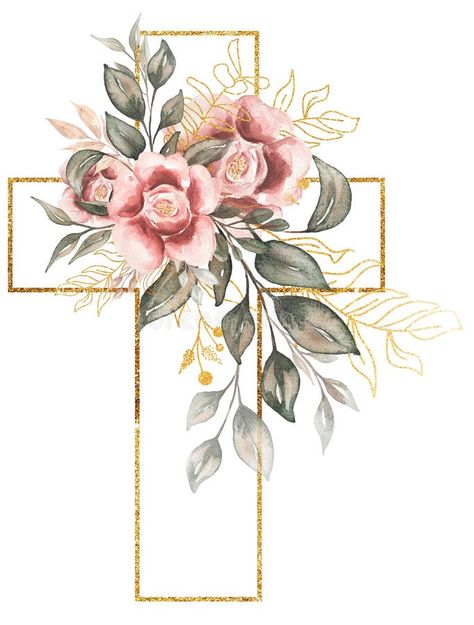 Wedding Illustrations, Cross Clipart, Watercolor Flower Illustration, Greenery Design, Easter Graphics, Greenery Bouquet, Educational Illustration, Kids Graphics, Flowers And Greenery