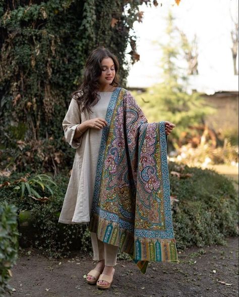 shawl outfit ideas How To Wear A Triangle Shawl, Ways To Wear Shawl, How To Wear Pashmina, Shawl Styling, Onam 2024, Outfit Ideas Inspiration, Nude Color Palette, Shawl Outfit, Shawl Jacket