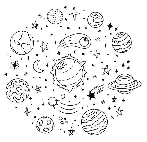 Planets Drawing, Stars Astronomy, Wallpapers Galaxy, Space Doodles, Planet Vector, Planet Drawing, Drawing Stars, Space Drawings, Planet Fitness