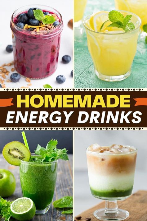 Try these homemade energy drinks to keep you going throughout your day! From orange to green to turmeric-ginger, these recipes will put a little pep in your step. V8 Energy Drink Recipe, Home Made Energy Drinks, Homemade Pre Workout Drink, Natural Energy Drinks Homemade, Diy Energy Drink Recipes, Homemade Energy Drink Recipes, Homemade Energy Drink, Sugar Free Energy Drinks, Energy Drink Recipe