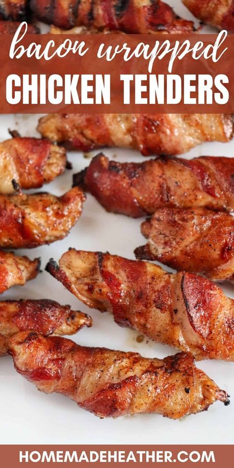 These easy bacon wrapped chicken tenders will quickly become a dinner time staple. They are absolutely delicious, moist and perfectly cooked on the grill every time. Chicken And Bacon Wraps Easy Recipes, Bacon Wrapped Chicken On The Grill, Bacon Wrapped Chicken Tenders Grilled, Bacon Wrapped Chicken Tenders Oven, Easy Bacon Wrapped Chicken, Bacon Wrap Chicken Tenders, Baked Bacon Wrapped Chicken Tenders, Chicken Tender Recipes Grilled, Bacon Wrapped Chicken Tenderloins