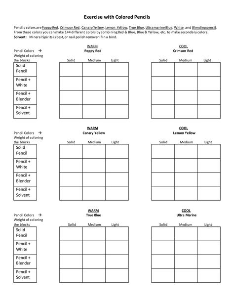 Colored Pencil Chart Exercise | PDF Pencil Exercises, Pencil Template, Time Order Words, Color Wheel Worksheet, 1 Point Perspective, Work Sheet, Transition Words, One Point Perspective, Art Worksheets