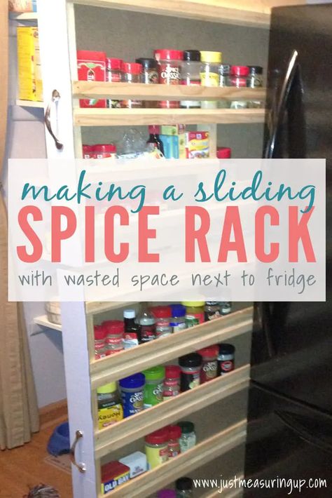 Spice Rack Cabinet Pull Out, Spice Rack On Wheels, Sliding Spice Rack, Diy Spice Storage, Kitchen Spice Storage, Sliding Shelf, Pull Out Spice Rack, Diy Spice Rack, Rustic Furniture Diy