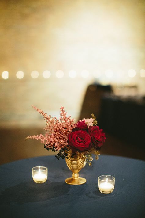 #astilbe, #rose  Photography: Stoffer Photography  - stofferphotography.com  Read More: http://www.stylemepretty.com/2014/06/12/candlelit-indoor-chicago-wedding/ Cinque Terre Wedding, Red Roses Centerpieces, Rose Centerpiece, Party Reception, New Years Eve Weddings, Rose Centerpieces, Chicago Wedding, Wedding Gallery, Event Styling