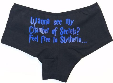 These fun and sexy panties are just too hot to pass up. Buy them for yourself or get them for your BFF. They will for sure be a big hit at your next bachelorette party or lingerie event. They come in your choice of black or white. Choose your choice of vinyl color for the text on the back. Due to Nerd Wedding, Geeky Wedding, Funny Bachelorette, Bachelorette Party Gifts, Wedding Lingerie, Pretty Lingerie, Personalized T Shirts, Lingerie Set, Harry Potter