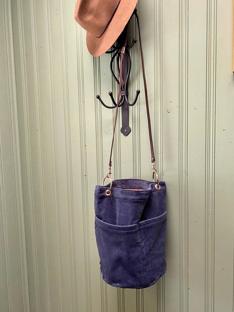 Fabric Bucket Bag, Cute Handmade Bucket Bag, Vintage Handmade Bucket Bag For Everyday, Vintage Shoulder Bucket Bag For Shopping, Vintage Bucket Bag With Adjustable Strap, Purple Bucket Bag With Adjustable Strap, Bucket Bag Pattern, Library Book Bag, Upcycled Purse