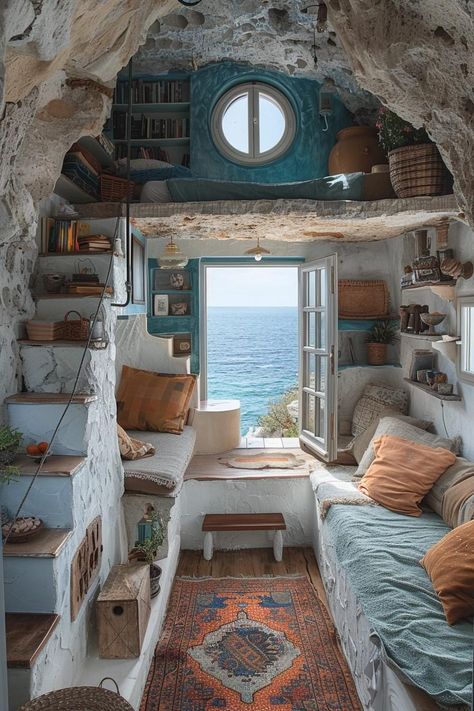 Different House Aesthetics, Tiny Stone House, Tiny Home Villages, Boho Home Interior, Empty House, Earthship Home, Cob House, Bedroom Balcony, Dream House Rooms