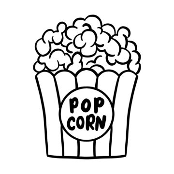 Popcorn Coloring Page Free Printable, Popcorn Bucket Drawing, Popcorn Coloring Page, Popcorn Drawing Simple, Popcorn Sketch, Easy Food Drawings, Corn Sketch, Popcorn Images, Popcorn Doodle