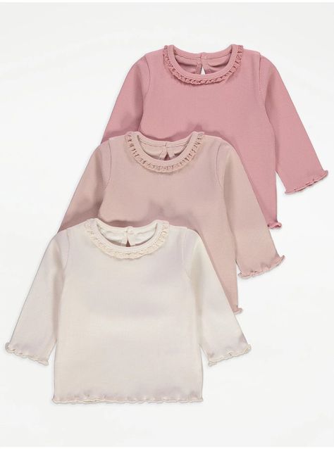 Pink Ribbed Frill Trim Long Sleeve Tops 3 Pack | Baby | George at ASDA Baby George, Pink Ribbed, Baby Colors, George At Asda, Baby Products, Latest Fashion For Women, No Frills, Baby Toys, Women Men