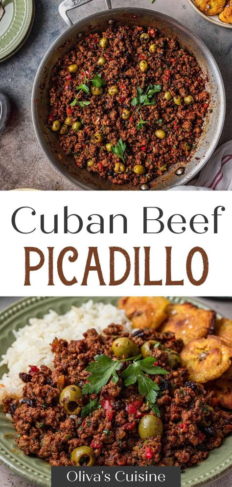 Caribbean Beef Recipes, Ground Beef Picadillo, Ground Chuck Recipes, Cuban Beef, Cuban Recipe, Cuban Picadillo, Beef Picadillo, Picadillo Recipe, Easy Ground Beef Recipes