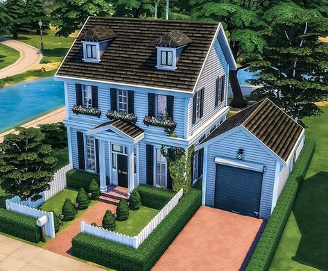 Rhys’s Instagram post: “A small colonial-style family home 2BD/1BA • Unfurnished • 20x15 lot 🏷 #thesims #thesims4 #sims4 #sims4build #simstagram #thesims4house…” Small Sims 4 Family Home, Sims 4 Starter Home Ideas, Blue Suburban House Sims 4, Sims 4 Small Suburban House, 20 X 15 Sims House, Sims 4 Apartment Base Game, Sims Suburban Home, Sims 4 Condo Ideas, Small Houses Sims 4