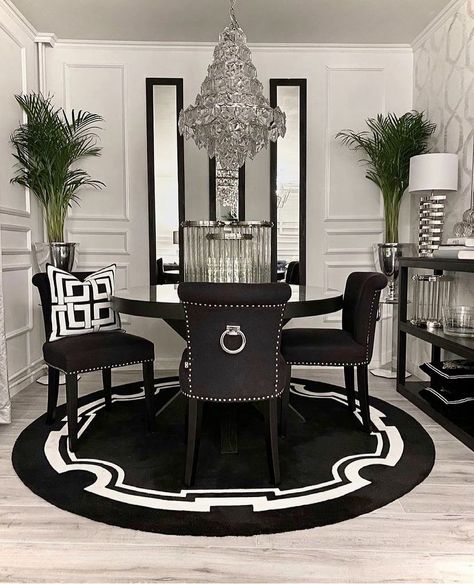 Black And White Dining Room, Apartment Vibes, Home Improvement Loans, Dining Room Ideas, White Dining Room, Glam Decor, Decor Home Living Room, Living Room Decor Apartment, White Decor