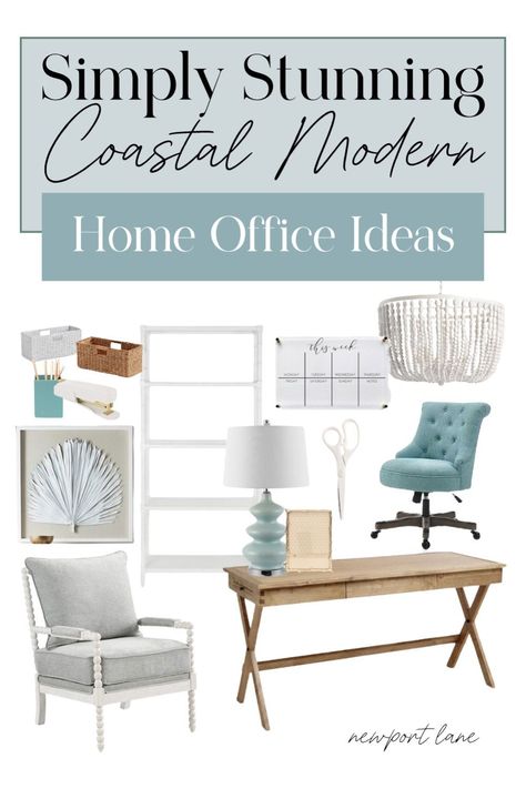 Elevate your workspace with Stunning Coastal Home Office Decor Ideas. Learn how to design a Coastal Home Office that feels like a breath of fresh air. From nautical accents to calming color palettes, create a Coastal Office that boosts your creativity and focus. Explore Hamptons Home Office inspirations for a chic and elegant work area that you'll love spending time in. Modern Coastal Office, Hamptons Home Office, Coastal Office Decor, Hampton Decor, Coastal Home Office, Modern Coastal Living Room, Sophisticated Coastal, Coastal Office, Home Office Decor Ideas