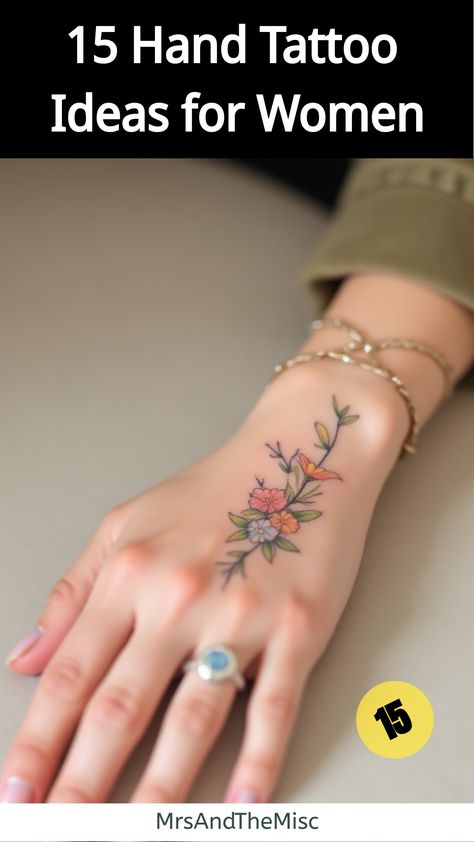 Hand Tattoo Ideas for Women,Woman's hand with delicate floral wrist tattoo Wrap Around Wrist Hand Tattoo, Simple Bracelet Tattoos For Women, Hand Flower Tattoos For Women, Vine Hand Tattoos For Women, Hand Tattoo Ideas Female, Feminine Hand Tattoo, Wrist Hand Tattoo, Hand Tattoo Ideas, Thumb Tattoos