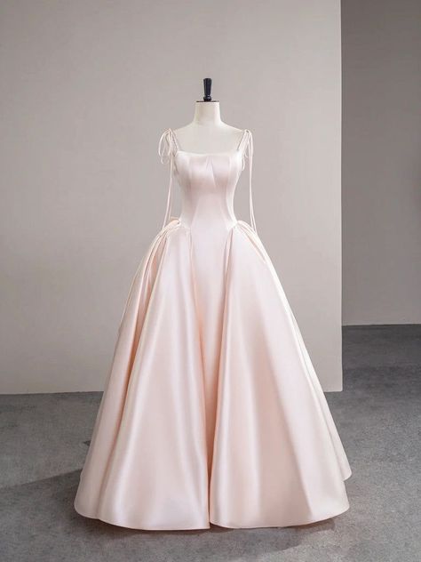 Blush Satin Wedding Dress, Prom Dresses Ball Gown Elegant, Aesthetic Bridesmaid Dresses, Pink Satin Wedding Dress, Soft Pink Wedding Dress, Light Pink Ball Gown, Pink Ball Dress, Pink Dress Elegant, Light Pink Gown