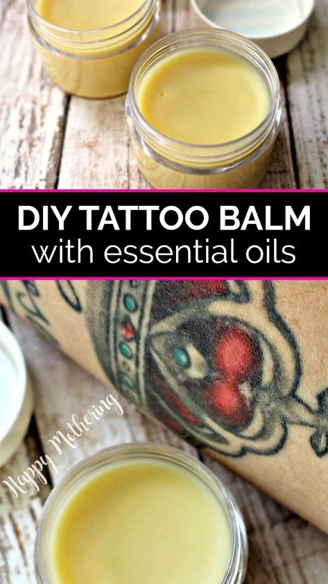 Did you recently get a new tattoo, and you want the best DIY tattoo cream recipe? Our Homemade Tattoo Balm uses natural ingredients like essential oils to help you heal. Vegan option. #tattoobalm #tattoos #balms #salves #essentialoils #essentialoilblends #diyremedies #homeremedies #naturalremedies #tattooideas #tattoostyle Healing Balm Recipe, Cover Ups Tattoo, Homemade Tattoo, Tattoo Healing, Tattoo Balm, Witches Jar, Cream Tattoo, Homemade Tattoos, Balm Recipe