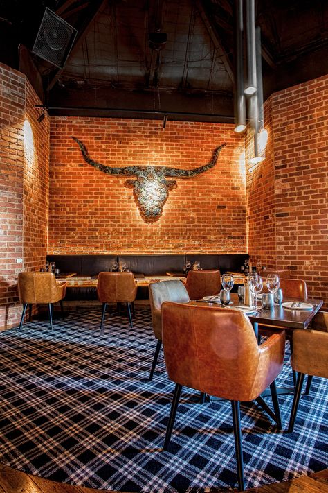 MPD Steak Kitchen designed by Lukas Partners in Melbourne, Australia. Photography: Marvelle Photography Steak House Restaurant Design, Pork Restaurant Design, Steak House Interior Design, Smokehouse Restaurant Design, Steak House Design Restaurants, Texas Restaurant Design, Cowboy Restaurant Design, Steakhouse Restaurant Interior, Steak House Interior