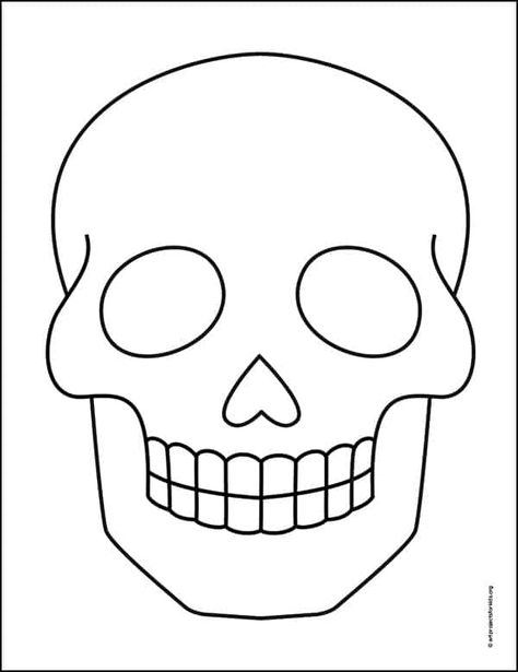 Halloween Skull Printables Free, Basic Skull Drawing, How To Draw Skeleton Head, Easy To Draw Skull, Simple Skull Outline, Easy Skull Drawing Simple, Drawings Easy Halloween, How To Draw Skull, Skull Easy Drawing