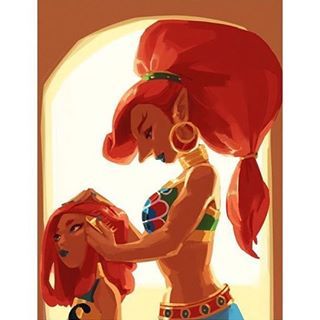 TLoZ: BoTW; Gerudo Queen Urbosa & Little Princess Riju ❤ Gerudo Town, Fan Behavior, Loz Fanart, Hyrule Castle, Green Elf, Elf Man, Botw Zelda, Painting Practice, Nintendo Fan Art