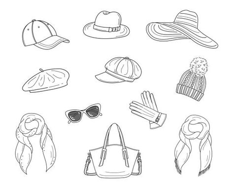 Beret Drawing, Gloves Drawing, Cap Drawing, French Hat, Hats Collection, Ladies Hats, Floppy Beach Hat, Art Prints Boho, Hat Vector