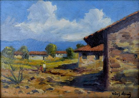 Jose Vives-Atsara - "Casitas " San Bartolo Morelos-Edo Mexico Mexico Painting, San Bartolo, San Antonio Missions, San Antonio River, Texas Art, Teacher Inspiration, Pope John, Artist Bio, Memorial Park