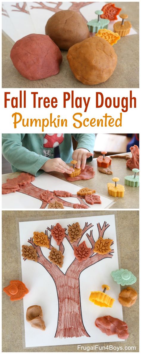 Fall Tree Play Dough Activity - Make fall leaves with pumpkin scented play dough Playdough Themes, Dough Leaves, Blueberry Ideas, Play Doh Activities, Scented Play Dough, Play Dough Mats, Dough Mats, Playdough Activities, Pumpkin Scent