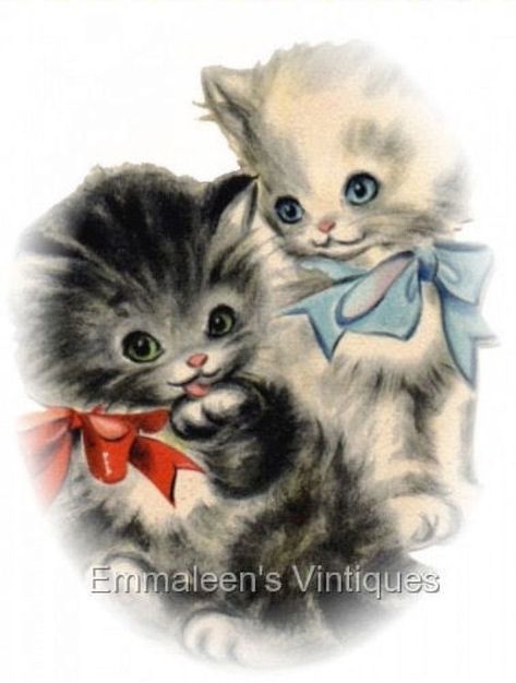 Kittens Vintage, Kitten Drawing, Kitten Art, Cat Stamp, Retro Cats, Cat Cards, Cats Illustration, Vintage Cat, Vintage Artwork