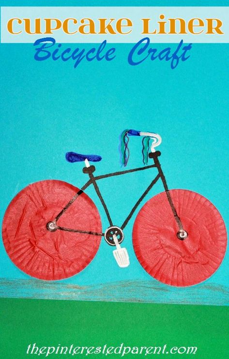 Cupcake Liner Bicycle Craft Bicycle Crafts, Transportation Theme Preschool, Cupcake Liner Crafts, Bicycle Ideas, Bike Craft, Summer Preschool Crafts, Whale Crafts, Bicycle Diy, Transportation Crafts