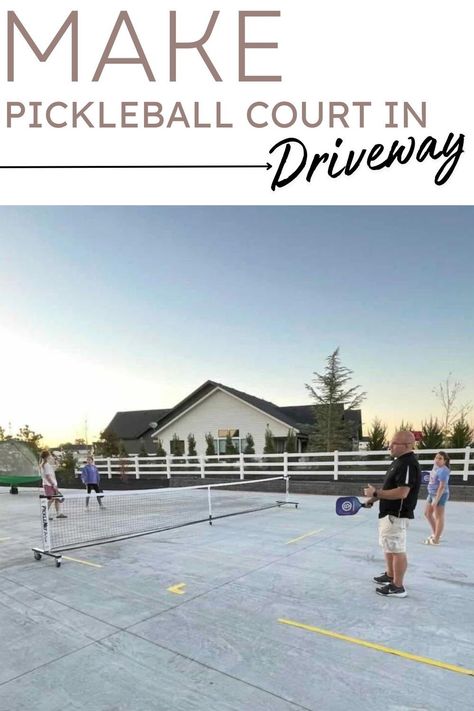 If you have the driveway space, it is fast and easy to make your very own driveway pickleball court. All you need is the concrete/asphalt space, a portable net, portable pickleball lines, a couple of pickleball paddles, and regulation plastic balls. It’s fantastic to accomplish two goals with a single setup. I’m sharing the simple process of transforming your driveway into a functional pickleball court. Driveway Pickleball Court, Diy Pickleball Court, Sports Court, Paddle Ball, Pickleball Court, Lawn And Landscape, Sport Court, Funky Junk, Pickleball Paddles