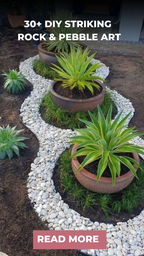 30+ DIY Striking Rock & Pebble Art Rock And Flower Garden, Rock Art Landscaping, Rock Designs Landscape, Pebble Garden Ideas, Rockery Garden Ideas, Garden Boarders Ideas, Pebble Projects, Rock Mosaics, Pebbles Garden