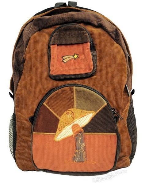 Single Strap Backpack, Groovy Mushroom, Water Bottle Backpack, Corduroy Backpack, Hippie Backpack, Backpacks Accessories, Hippie Shop, Water Bottle Bag, Brown Backpacks