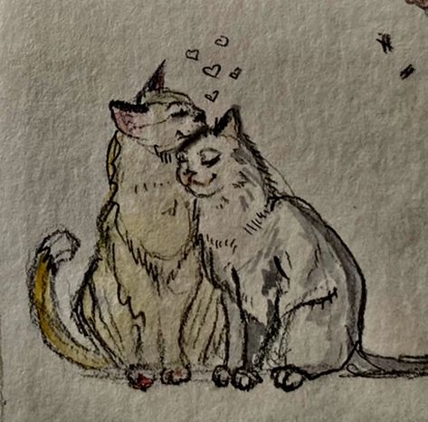 Loving Cats Drawing, Lovecore Aesthetic Drawing, Cats Inlove Drawing, Cute Cats In Love Drawing, Cartoon Cats In Love, Cats Cuddling Doodle, Two Cats Kissing Drawing, Love Sketches Aesthetic, Cat Lovers Drawing