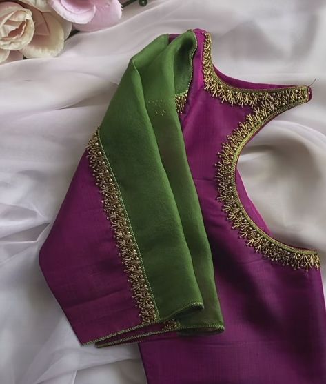 Blouse Magam Designs Latest Simple, Blouse Aari Work Simple, Blouse Sleeve Hand Work Design, Pattu Pattern Blouse Designs, Simple And Elegant Aari Work Blouse, Aari Blouse Design Simple, Blouse Designs Simple Work, Ariwork Blouse Designs, Blouse Hand Work Designs Simple