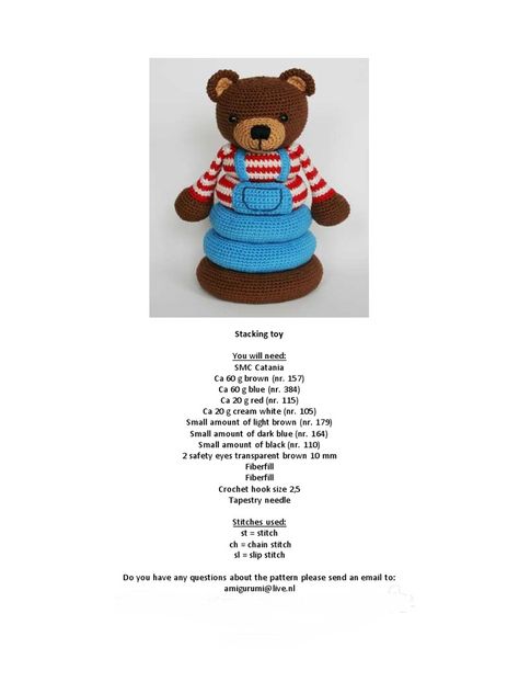 Free Crochet Stacking Toy Pattern, Crochet Stacking Toy Pattern Free, Crochet Stacking Toy, Stacking Toys, Multi Step, Crochet Stuff, Crochet Hook Sizes, Safety Eyes, Bear Toy