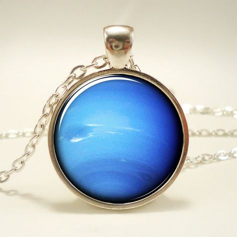 The planet Neptune For some astrologers, Neptune is the ruling planet of Pisces. In Roman mythology #Neptune was the god of the sea, and the deep, ocean blue colour of the planet Neptune reflects this. Neptune Necklace, Universe Jewelry, Necklace Planet, Planet Neptune, Neptune Planet, Planet Pendant, The Deep Ocean, Vintage Chain Necklace, Michael Michaud