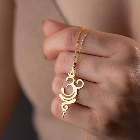 Solid Gold Yoga Symbol Breathe Necklace Breathe Symbol Yoga Necklace Spiritual Necklace, Sanskrit Necklace for Women Spiritual Necklace Meditative Yoga, Breathe Symbol, Yoga Symbol, Women Spiritual, Yoga Symbols, Yoga Pendant, Om Necklace, Spiritual Necklace, Yoga Necklace