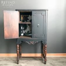 Antique Radio Cabinet, Humidor Cabinet, Piano Desk, Interior Shelves, Antique Radio, General Finishes, Cabinet Makeover, Antique Cabinets, Lamp Black