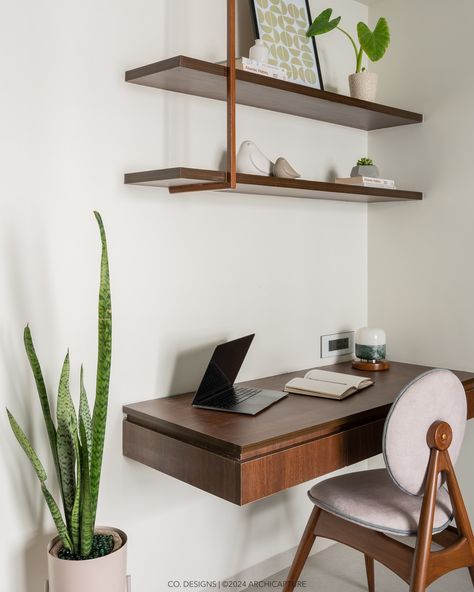 | Piece by piece | Daughter’s bedroom | Discover our newly designed study table, where minimalist elegance meets functionality. Sleek lines, uncluttered surfaces, and warm wooden tones create a serene and stylish workspace. Elevate your interior with this chic statement piece. 📸: @archi.capture_ #MinimalistDesign #StudyTable #InteriorInspo #WorkspaceGoals #ModernSimplicity #DesignInspiration #HomeOfficeDecor Wooden Study Table Design Modern, Bedroom With Study Table Interior Design, Corner Study Table Ideas Bedroom, Bedroom Design With Study Table, Study Table In Bedroom, Study Unit Designs, Study Table Ideas Bedroom, Minimalist Study Room, Minimalist Study Table