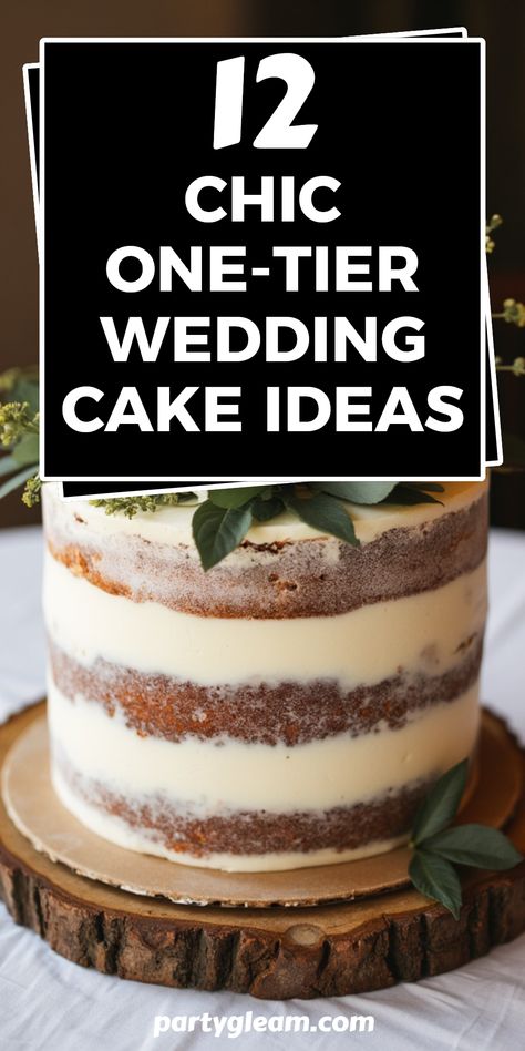 Looking for a stylish yet straightforward wedding cake? These 12 chic one-tier wedding cake ideas showcase how elegance can be achieved without the extravagance. Perfect for small weddings or intimate ceremonies, these ideas range from semi-naked cakes with lovely initials on top to stunning floral designs, catering to every taste. Each cake is a beautiful statement piece that highlights creativity without overwhelming the table decor. Explore this collection and find the ideal cake to complement your special day. Small Fancy Cakes, Simple Beautiful Wedding Cakes, Simple Unique Wedding Cake, Tall Single Tier Wedding Cake, Wedding Cake For 40 People, Mini Wedding Cakes For Each Table, Couples Shower Cake Ideas, One Tier Wedding Cake With Flowers, Wedding Anniversary Cake Ideas Unique