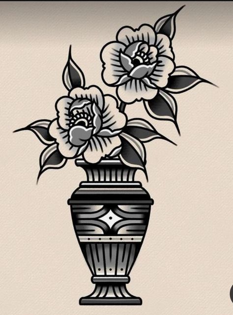 106 American Conventional Tattoo Designs That Are Actual Assertion Items Check more at https://howcandothis.com/manstyle/106-american-conventional-tattoo-designs-that-are-actual-assertion-items-35/ Black And Grey Old School Tattoo, American Traditional Tattoo Design Black And Grey, American Traditional Blackwork Tattoos, Old School Vase Tattoo, Traditional Flower Vase Tattoo, Traditional Tattoo Flowers Black, Vase Tattoo Traditional, Tattoo Styles Oldschool, Traditional Tattoo Art Black And White