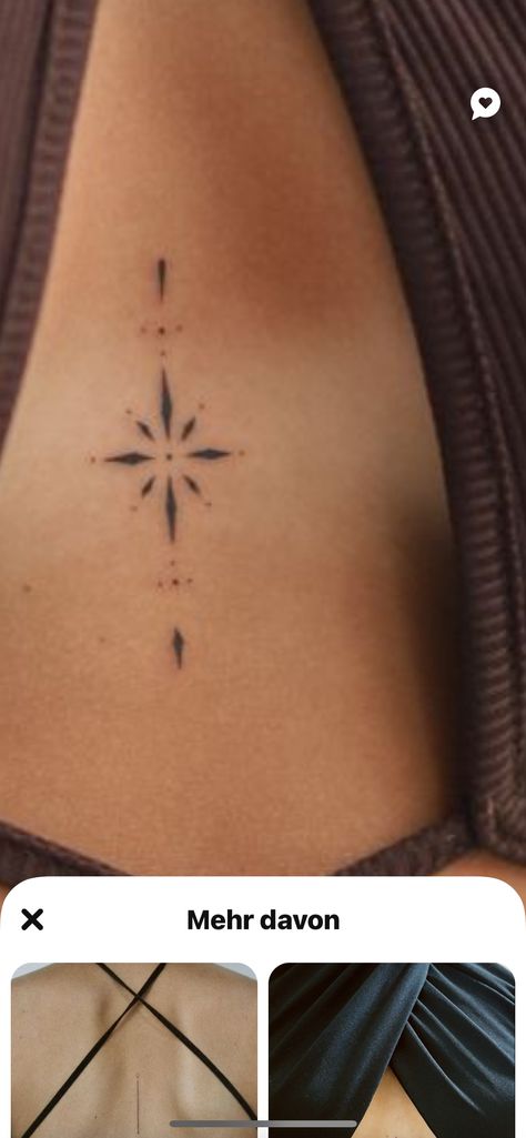 Star Chest Tattoo Female, Sternum Star Tattoo, Star Spine Tattoo, North Star Tattoo, North Star Tattoos, Star Tattoo, Sternum Tattoo, Spine Tattoo, Dainty Tattoos