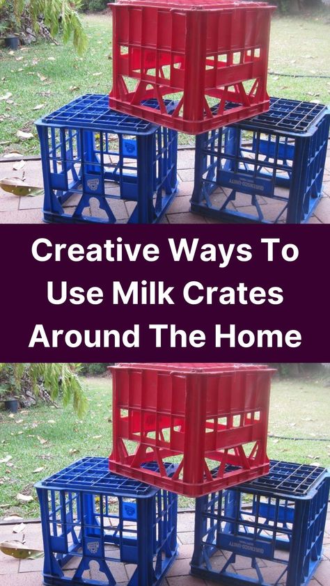 Looking to create some cool or functional accent pieces in your home? Have you ever thought about using milk crates? Milk crates can be the building blocks for the piece that pulls your entire home together. Here are 15 ideas for cool things you can make with milk crates. Storage Ottoman This storage ottoman can be inexpensively made with some glue, rope, wood, stuffing, and fabric. Get the tutorial for making it here. Outdoor Table Affix some wood to stacked milk crates Milk Crate Shelves, Metal Milk Crates, Milk Crate Storage, Milk Crate Ideas, Plastic Crates, Crate Shelves, Home Together, Milk Crates, Crate Storage