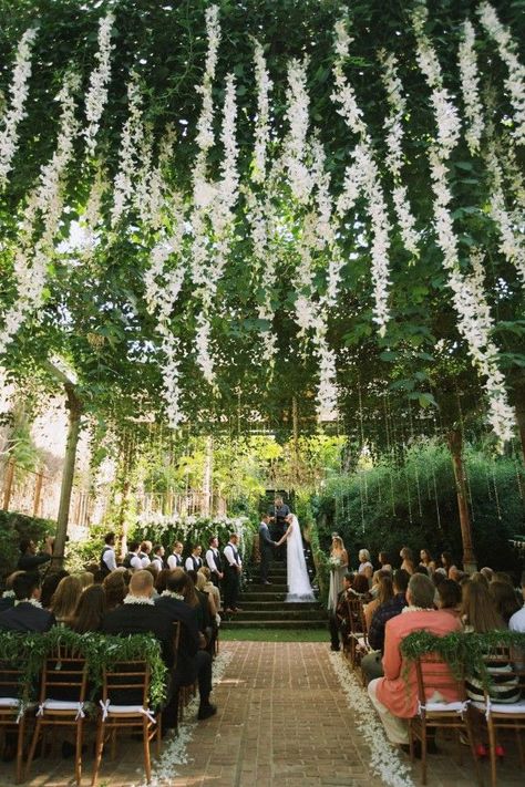 Haiku-Mill-Wedding-Maui-Anna-Kim-Photography-10 Haiku Mill Wedding, Hanging Flower Arrangements, Ceremony Arches, Backdrops Wedding, Haiku Mill, Twilight Wedding, Flower Ceiling, Garden Ceremony, Ceremony Ideas