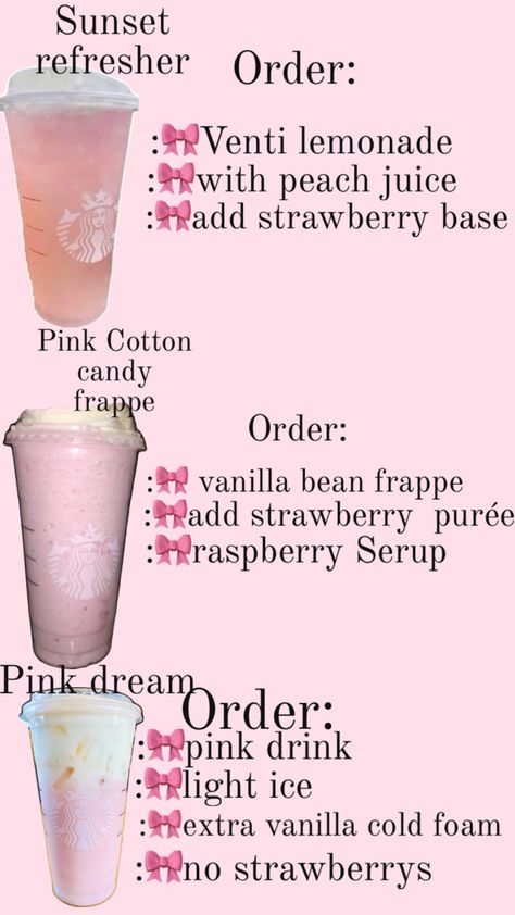 #Starbucks#pinkdrinks#preppy Frappe Drinks From Starbucks, Good Things To Get At Starbucks, Starbucks Drinks List, What To Get At Starbucks Refreshers, Lemonade Drinks At Starbucks, Starbucks Drinks Custom, Strawberry Starbucks Recipes, Cheesecake Drink Starbucks, Starbucks Drinks And How To Order