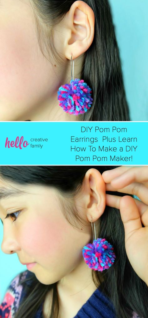 Diy Pompom Earrings, How To Make Pom Pom Earrings, Diy Pom Pom Earrings, Diy Pom Pom Maker, Easy Earrings To Make, Easy Diy Earrings, Crafts For Kids Spring, Kids Spring Crafts, Pompom Earrings