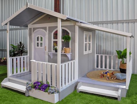 Kmart Cubby, Kids Garden Play Area, Cubby House Ideas, Kids Cubby, Kids Cubby Houses, Kids Cubbies, Play Area Backyard, Diy Playhouse, Backyard Playhouse