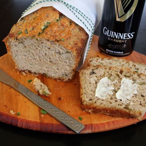 Cheddar & Chive Guinness Bread | Lea & Jay Guinness Bread, St Patrick's Day Recipes, Bacon Wrapped Meatloaf, Irish Cheddar, Irish Butter, Beer Bread, Edible Food, Irish Recipes, Fabulous Foods