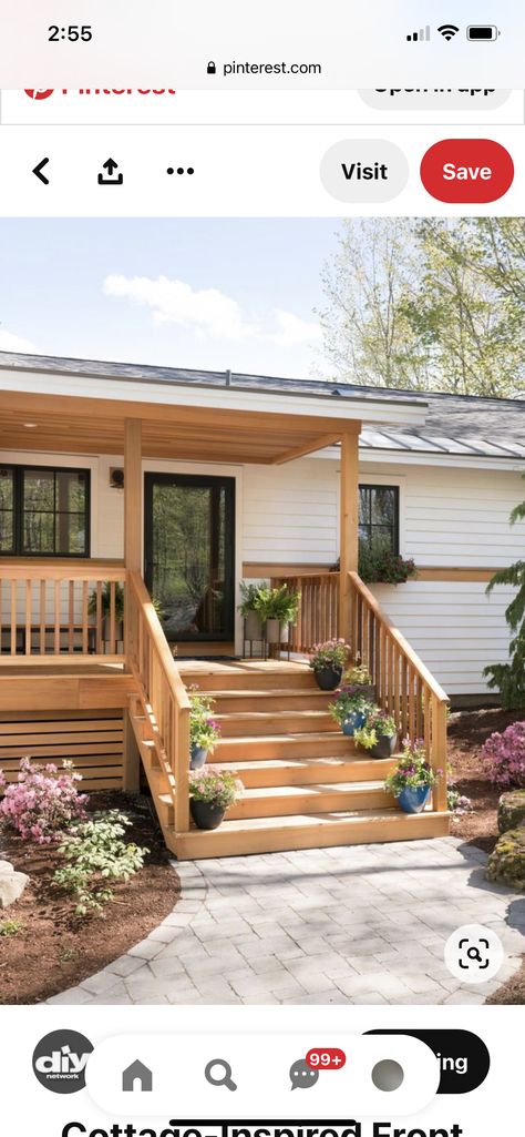 Double Wide Front Porch Ideas, Outdoor Pergola Ideas, Mobile Home Porches, Mobile Home Deck, Manufactured Home Porch, Outdoor Design Ideas, Mobile Home Exteriors, Mobile Home Renovations, Single Wide Mobile Homes