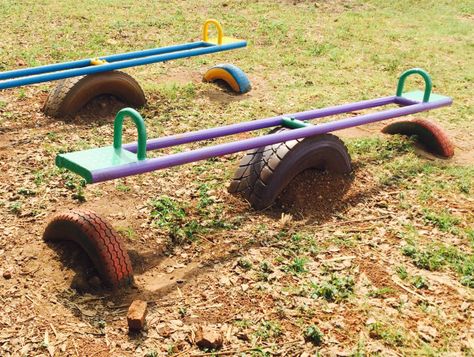 Diy Outdoor Toys, Kids Outdoor Playground, Outside Games, Teeter Totter, Apple Activities, Diy Playground, Road Warrior, Garden Decor Projects, School Playground