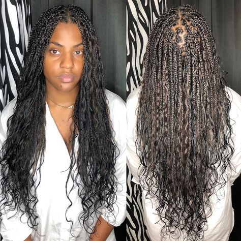 Boho Individual Braids, Small Boho Knotless Braids Human Hair, Human Hair Box Braids Wet And Wavy, Human Hair Knotless Braids Wet And Wavy, Human Hair Knotless Braids, Small Boho Knotless Braids, Knotless Twists, Blk Hairstyles, Boho Knotless Braids With Color